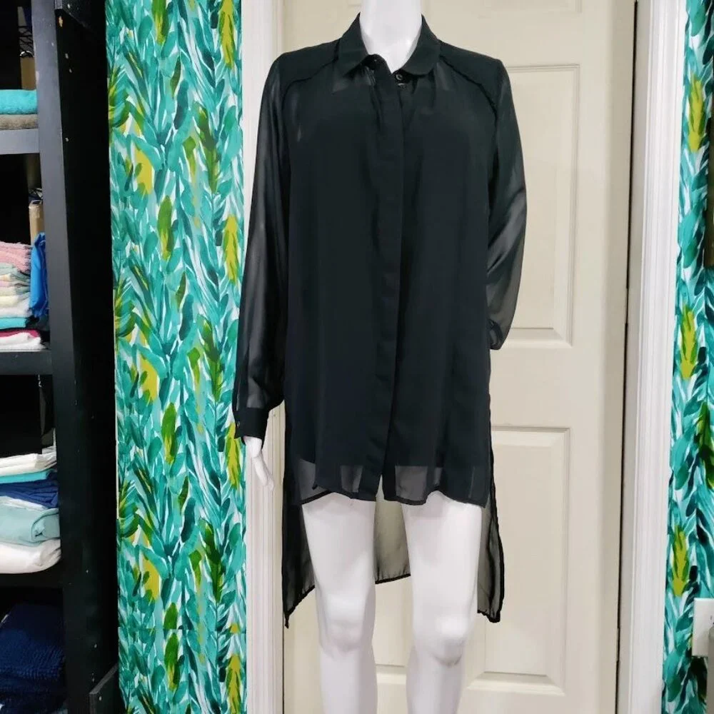 Whismygoth Lagenlook Gauzy Tunic High Low Hem Shirt Dress Black Women's Size M - Picture 4 of 10